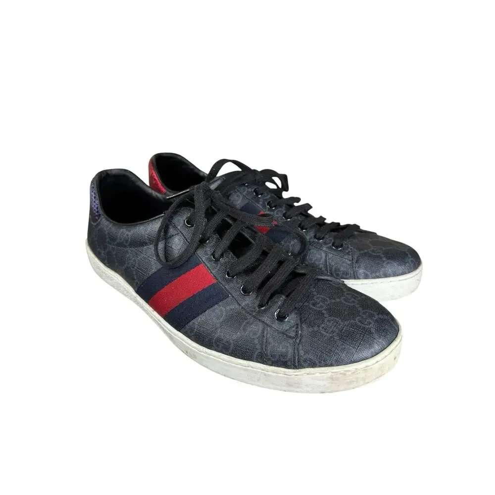 Gucci Ace GG Supreme Web Sneakers Black Grey Canvas Men’s Size 11